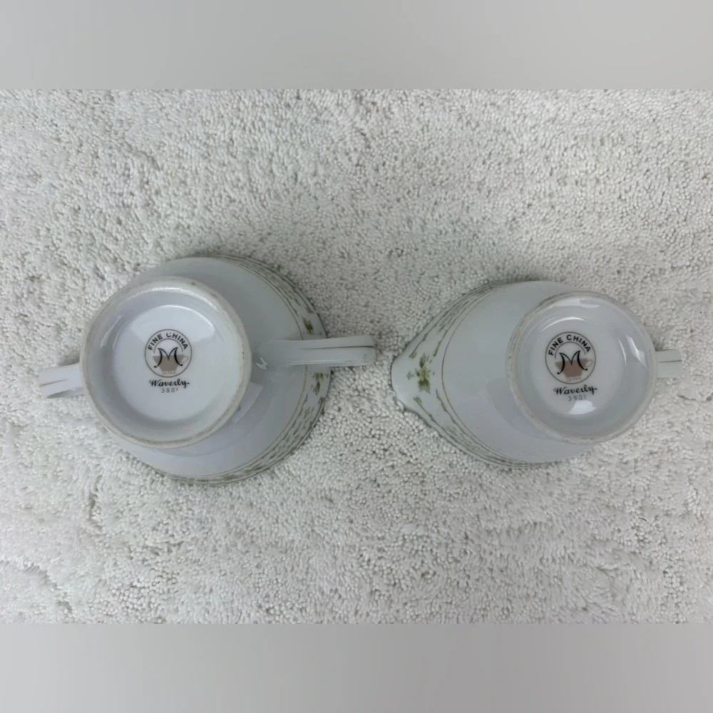 Vintage Waverly Fine China Sugar Bowl with Lid and Creamer-#3901 Pattern